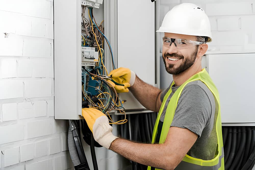 Electrician checking the switchboard for Property compliance on a Gold Coast rental property